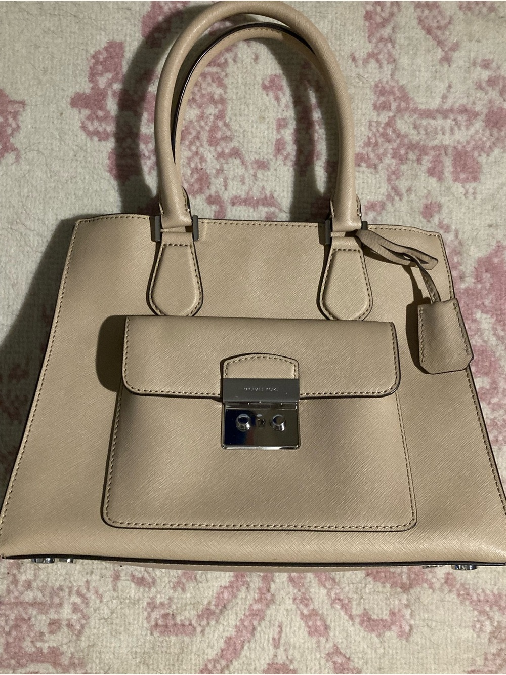 Michael Kors Taupe Saffiano Leather Satchel with Front Lock